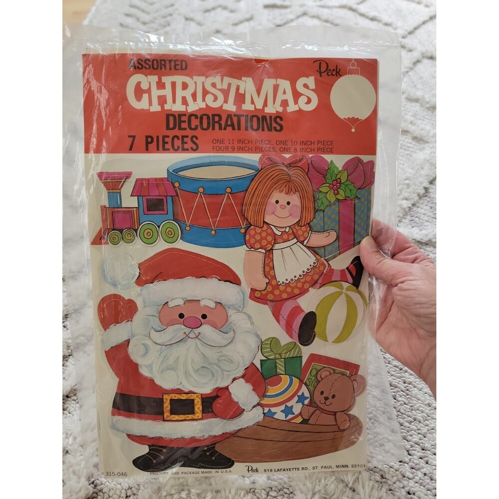 Vintage Peck Assorted Christmas Decorations 7 Piece Cutouts New